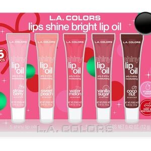 L.A. Colors Shiny Lip Oil Set - Pink, Peach, Red, Brown